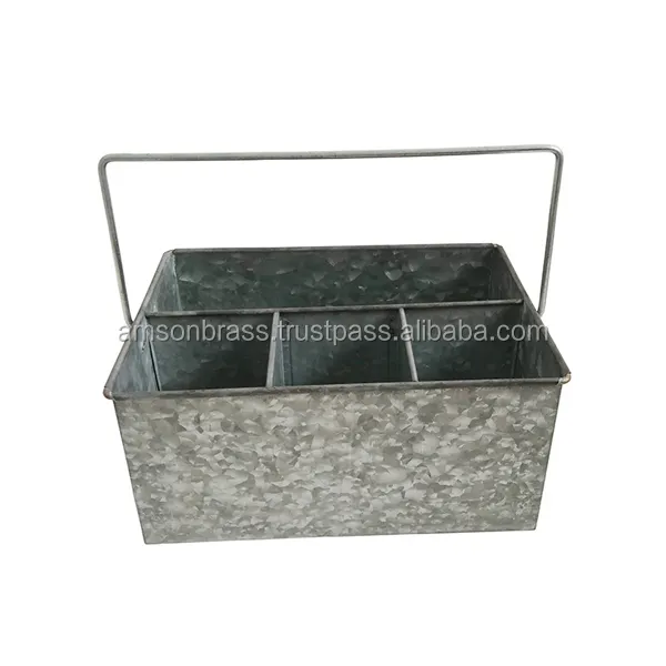 Good Quality Kitchen Utensils Holder 4 Part Galvanized Finished Metal Caddy With Iron Handle