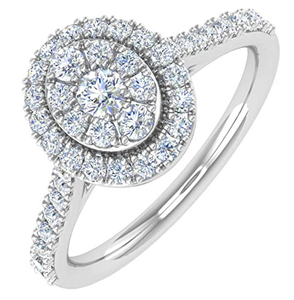 Exclusive Classic Oval Shaped Real Round <b>Studded</b> Cluster Engagement Ring with Prong Set Diamonds in 14K White Gold <b>for</b> Women - Product Image 1