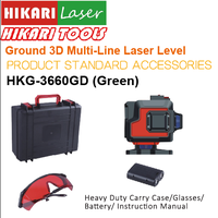 Niveau laser 3D multi-lignes HIKARI HKG-3360GD pour sols, portée intérieure 20 m, précision 1 mm, verrouillage de pente, protection IP54, usage intensif
