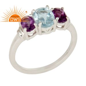 Bague en argent Sterling 925, fabricant de bijoux, pierre précieuse, améthyste bleue, topaze, fabrication de bijoux - Product Image 1