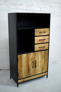 Tiroirs hauts vintage en bois de manguier massif pour le salon Casier à vin en verre cintre armoire pour la maison et le restaurant - Product Image 4