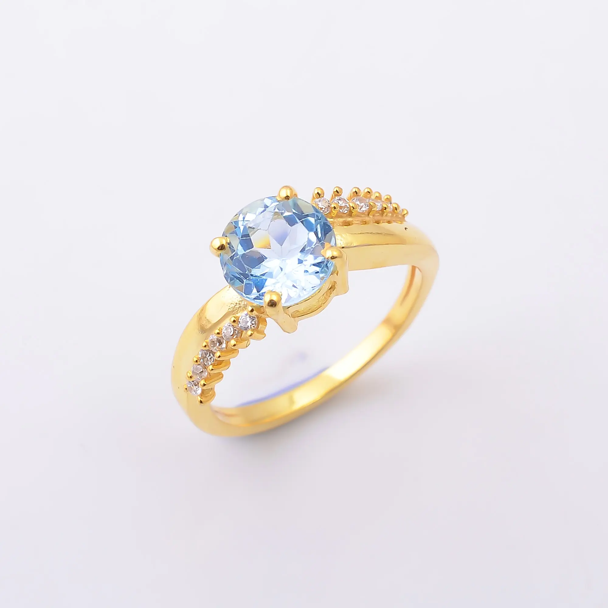 Элегантный натуральный синий топаз/белый циркон драгоценный камень 925 стерлингового серебра 18K золото Вермейл женский подарок круглой формы синий топаз кольцо