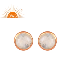 Pendientes de plata de primera ley con piedra lunar para mujer, aretes pequeños, plata esterlina, arcoíris, GEMA, color oro rosa - Product Image 1