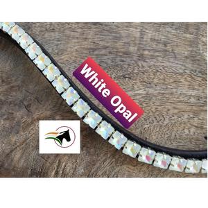 Trainer Choice Luxury Trendy Equestrian Horse Brida 8mm White Opal Crystal Brow Band Cuero Back Open Sticky Tape Loop Riding - Product Image 4