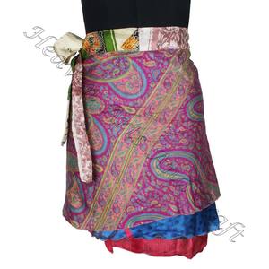 Vintage Poly Silk Reversible High Quality Women Sarong Wrap <b>Mini</b> <b>Skirt</b> Wrap on <b>Mini</b> <b>Skirt</b> Free <b>Size</b> - Product Image 2