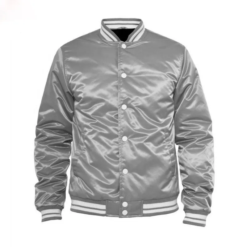 Custom Luxury Brand Varsity Silk Bomber Jackets Men Raglan Zip Up Baseball Satin Jacket