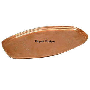 Plateau de service en cuivre de forme ovale, de qualité supérieure Super Fine martelé fait à la main, décoration pour événements, vaisselle de Table de luxe - Product Image 3