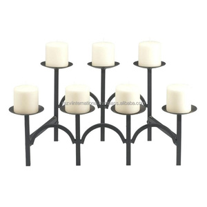 Candelabro de Metal hecho a mano para decoración del hogar, candelabro creativo de hierro forjado con base de madera - Product Image 2