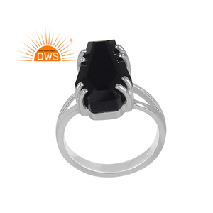 925ปรับเงินสเตอร์ลิงที่ทำด้วยมือธรรมชาติสีดำนิลพลอยโลงศพรูปร่างแหวนซ้อนสำหรับผู้หญิงผู้ผลิตเครื่องประดับ - Product Image 1