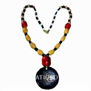 Atiqco High End Christian Women's Antique Bronze Plated Horn Jewelry Necklace with Glass Beads & Copper Alloy Oval <b>Locket</b> - Product Image 2