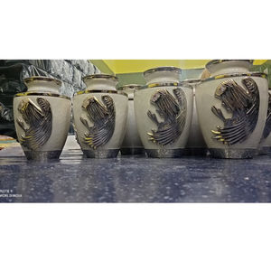 BRASS ANGEL PRAYING ENGRAVED WHITE CREMATION URN <b>FUNERAL</b> <b>SUPPLIES</b> Brassworld India - Product Image 1