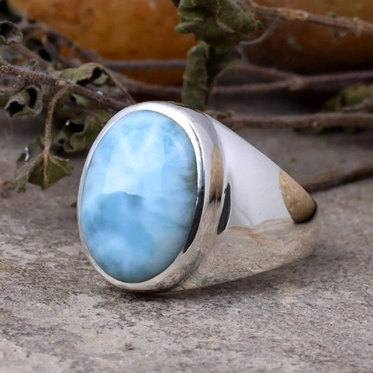 Larimar-Anillo de plata de ley 924 Natural, joyería de piedras preciosas hecha a mano, precio de fábrica al por mayor