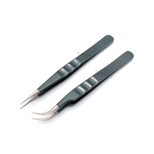 Pinzas de pestañas con punta de fibra de nuevo diseño, pinzas antideslizantes para extensión de pestañas lisas, pinzas para pestañas rectas Premium - Product Image 2