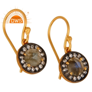 Zircon Labradorite Gemstone <b>Earrings</b> 18k Gold Plated <b>Dangle</b> <b>Earrings</b> 925 <b>Silver</b> Jewelry Supplier Classic Collection - Product Image 2