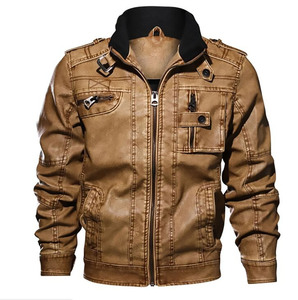 Veste en cuir de moto homme cool vêtements d'extérieur d'hiver enduits pour hommes - Product Image 1