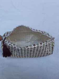 Sac de cosmétiques en coton matelassé, bloc à main, sac pour extérieur, tissu en coton imprimé Floral, matelassé avec plusieurs compartiments - Product Image 6