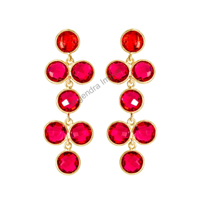 Preciosos pendientes de piedras preciosas de cuarzo rosa hidro claro rubí 925 plata esterlina 18K oro bisel de moda para bodas mayorista directo - Product Image 1
