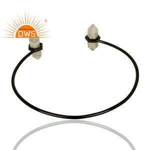 Black Rhodium Plated <b>Silver</b> <b>Cuff</b> Bangle Pencil Cut Howlite Gemstone Bangle Women's Jewelry Supplier Classic Collection - Product Image 3