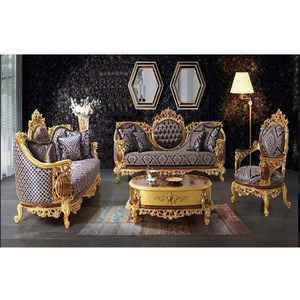 Juego de Sofás de Madera de Teca Sólida Dorada Metálica, Hechos a Mano, Estilo Moderno, Tamaño Personalizado, Color Personalizado, Diseño Personalizado para el Hogar - Product Image 1