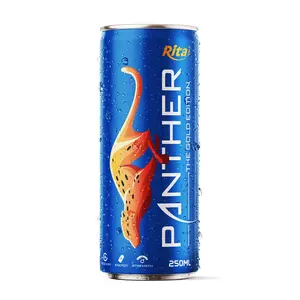 OEM üretici panter mavi etiket 250ml alu slim can karbonatlı enerji içeceği