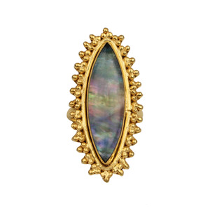 Abalone Shell Marquise Shape <b>Ring</b> Quality Handmade Designer Gemstone for <b>Women</b> Quartz Brass Gold Plated For Wedding Parties - Product Image 3