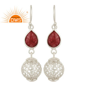 Ensemble de lunette de pierres précieuses en corindon rubis fait à la main 925 boucles d'oreilles en argent bijoux fins en gros Collection classique - Product Image 1