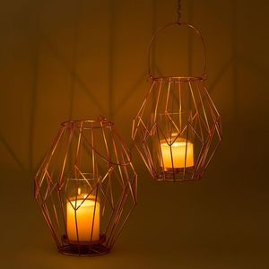 Lanterne suspendue en forme de géométrique, bougeoir en fil métallique, or Rose, nouveau Design, décoration pour la maison, 2020 - Product Image 2