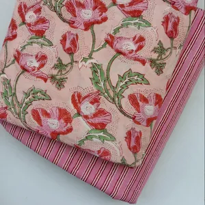 Sanganeri-tela de algodón puro 100% con estampado Floral, tejido de algodón puro con estampado de piqué a mano, HGGSH789