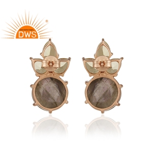 Pendientes de botón chapados en oro con labradorita natural y topacio limón, lo último de 2026, para mujer, fabricante de joyas - Product Image 1