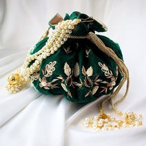 TRENDY--VELVET-POTLI-BAG WITH ZARDOZI EMBROIDERY--WORK ON--BAGS FOR PARTY & <b>WEDDING</b> @ 2021 - Product Image 1