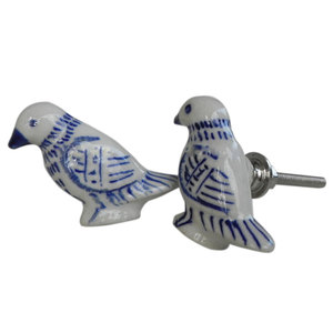 Bulk Handmade High Quality <b>Blue</b> Ceramic <b>Feather</b> Bird Drawer Knobs Dresser Pulls Cabinet Door Kitchen Cupboard Handles BK-23 - Product Image 1