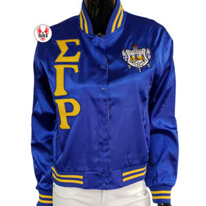 Blouson aviateur personnalisé Sigma Gamma Rho Sorority en satin de couleur brodée - Product Image 2