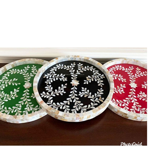 Bandeja decorativa Floral de la mejor calidad, utensilios de cocina pulidos con incrustaciones de perlas Madre, artesanías naturales para el hogar, Hotel, celebración de Eid - Product Image 1