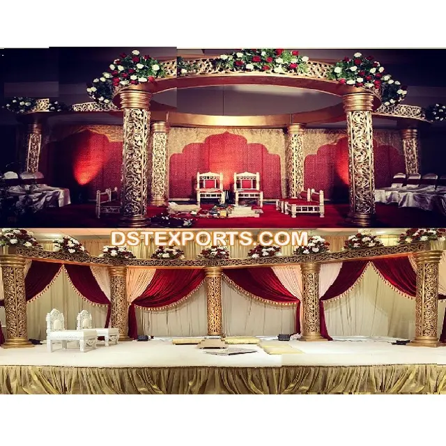 טלוגו חתונה Mandap & שלב דקור דרום הודי חתונה Mandap & שלב קישוט הודי זהב מגולף חתונה Mandap שלב