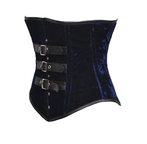 Corsé de satén azul para mujer con hebillas metálicas, faja moldeadora de cintura firme, transpirable, ecológico, diseño de cierre de gancho y ojo. - Product Image 2