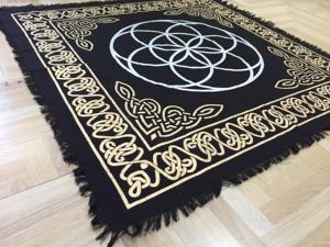 Toile d'autel Belle tapisserie spirituelle Graine de vie Tarot en or noir Couverture de table en coton faite à la main par des expéditeurs indiens - Product Image 5