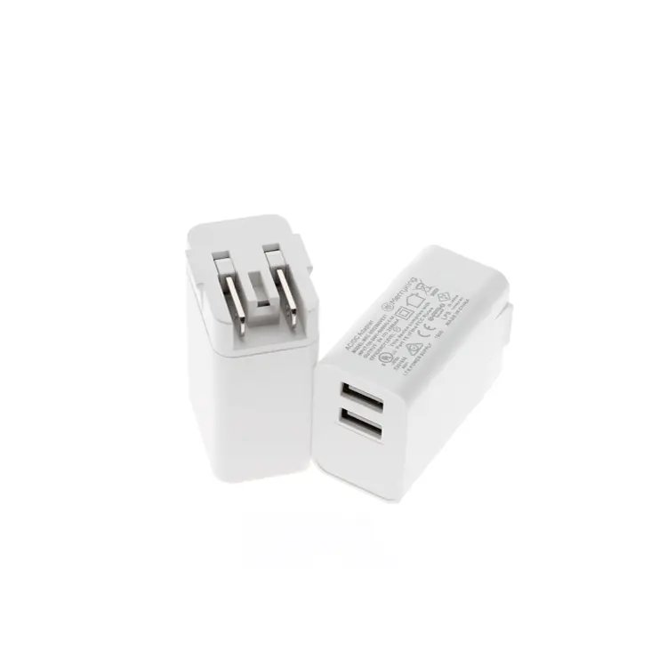Interchangeable US 2 pin plug dual USB port travel fold charger AC100-240V DC 5V 1A USB 2.0 power adapter for iphone