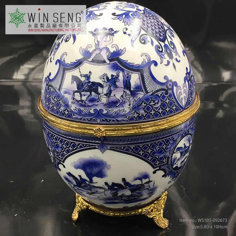 porcelain chinese style riding horse blue egg jewelry box