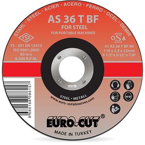 EUROCUT EN12413 DISQUE DE COUPE INOX STANDARD 4.5 ''Inc 115x3x22mm ROUE ABRASIVE AVEC DISQUE DE COUPE DE MÉTAL CERTIFIÉ OSA - Product Image 1