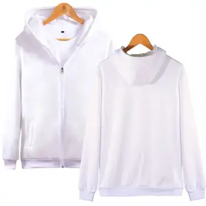 Sudaderas con capucha para hombre con cremallera personalizadas al por mayor de buena calidad y ajuste suelto de color blanco