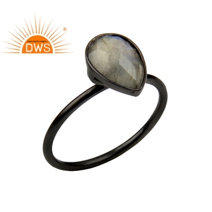 Bague en argent noir Rhodium 925 pour femme, vente en gros, ensemble de bijoux, Labradorite, pierre précieuse, fabrication de bagues - Product Image 1