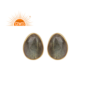 Boucles d'oreilles ovales en pierre naturelle, Labradorite, bijou plaqué or, argent, fantaisie, décontractées, vente en gros, - Product Image 2