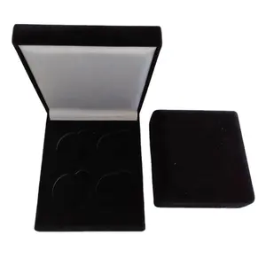 Бесплатная доставка, бархатная коробка для монет черного цвета, подарочные коробки, изготовленный на заказ бейдж, медаль, ювелирные изделия, часы, витрина, четыре круглых высекальных шкатулки