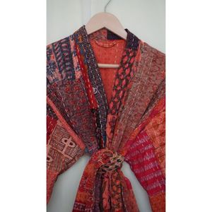 Veste d'hiver pour femme, longue, multicolores, patchwork floral, matelassée, 100% coton Kantha, manches longues - Product Image 5