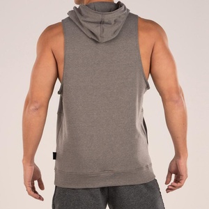 Custom Logo 2024 <b>Men's</b> Casual Workout Gym <b>Hoodie</b> Muscle Bodybuilding <b>Sleeveless</b> Tank Top with Cut-Off Style - Product Image 2
