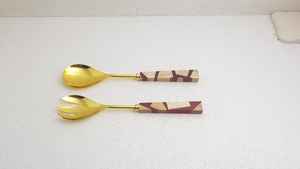 Design luxueux ensemble de serveurs à salade en acier inoxydable 18/18 outils de cuisine multifonctionnels avec poignée en bois et en résine outils de service - Product Image 4