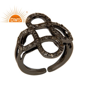 Black Oxidized Solid 925 <b>Silver</b> Jewelry Supplier Diamond <b>Set</b> Infinity Midi <b>Ring</b> Jewelry Wholesaler - Product Image 1
