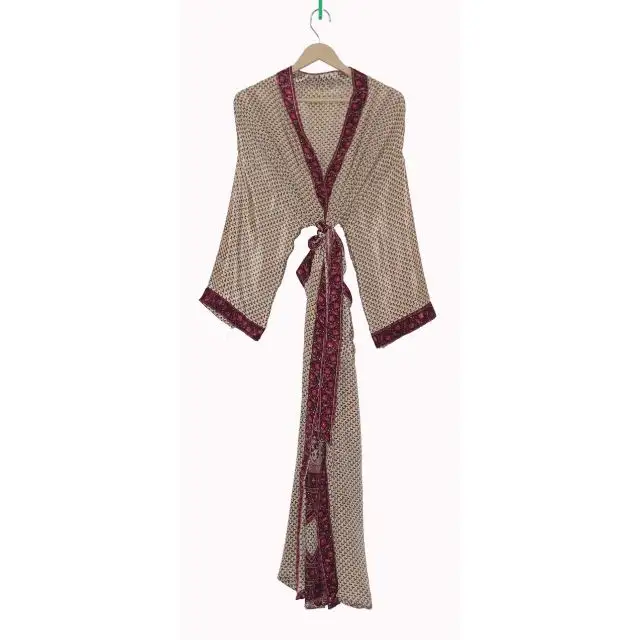 Kimono de Saree de seda suave para mujer, albornoz de mejor diseño, regalo de boda, ropa Hippie, chaqueta, Salón japonés