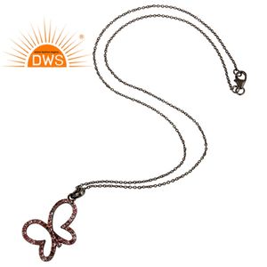 Black Rhodium Plated Silver Butterfly Shape Pendant <b>Necklace</b> Pave Set <b>Pink</b> Tourmaline <b>Necklace</b> Jewelry Wholesaler - Product Image 3