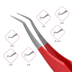 Pinzas para extensión de pestañas de alta calidad, 10mm, 45 grados, Color rojo con punta de mancha, Etiqueta Privada - Product Image 4